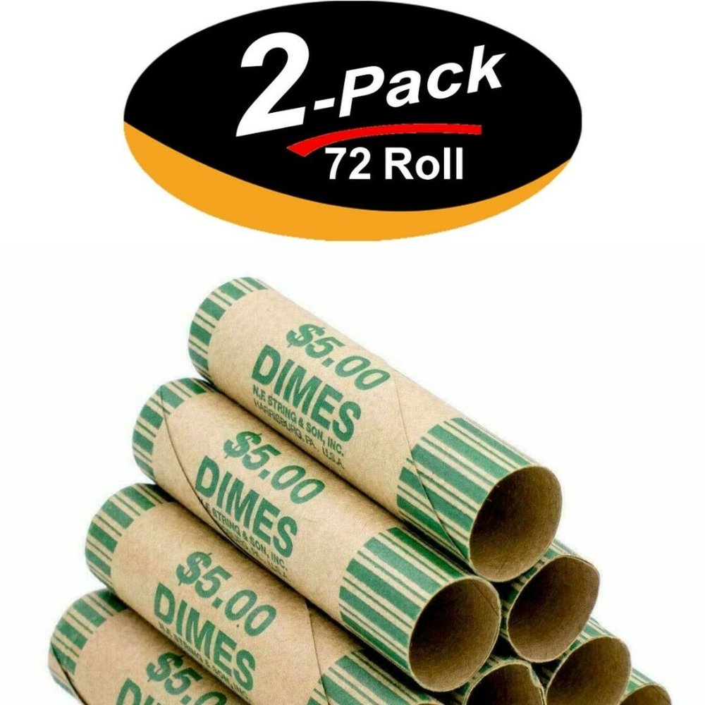 72 Rolls Preformed Coin Wrappers Dime Paper Tubes Shotgun Rolls